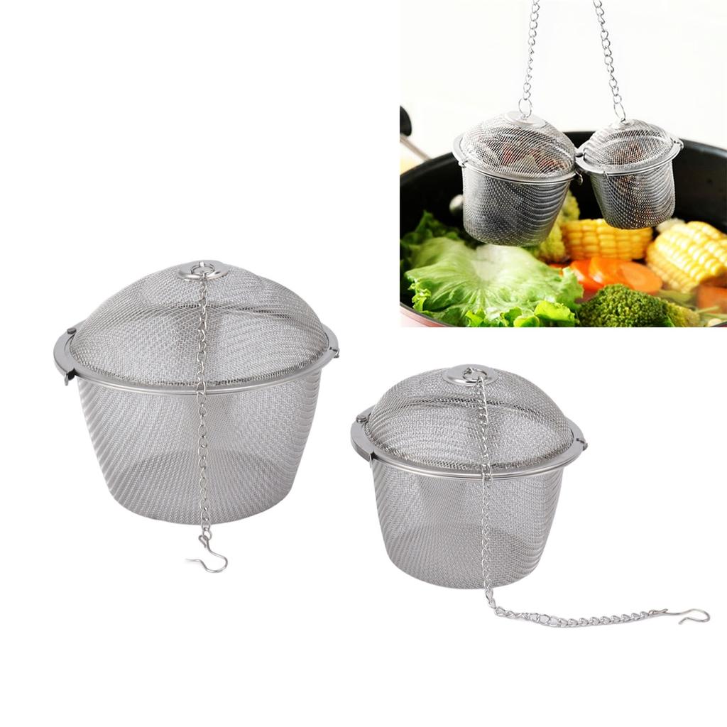 2pcs Mesh Tea Stainless Steel Tea Strainer with Hook Chain for Spice Soup Tea Herbs