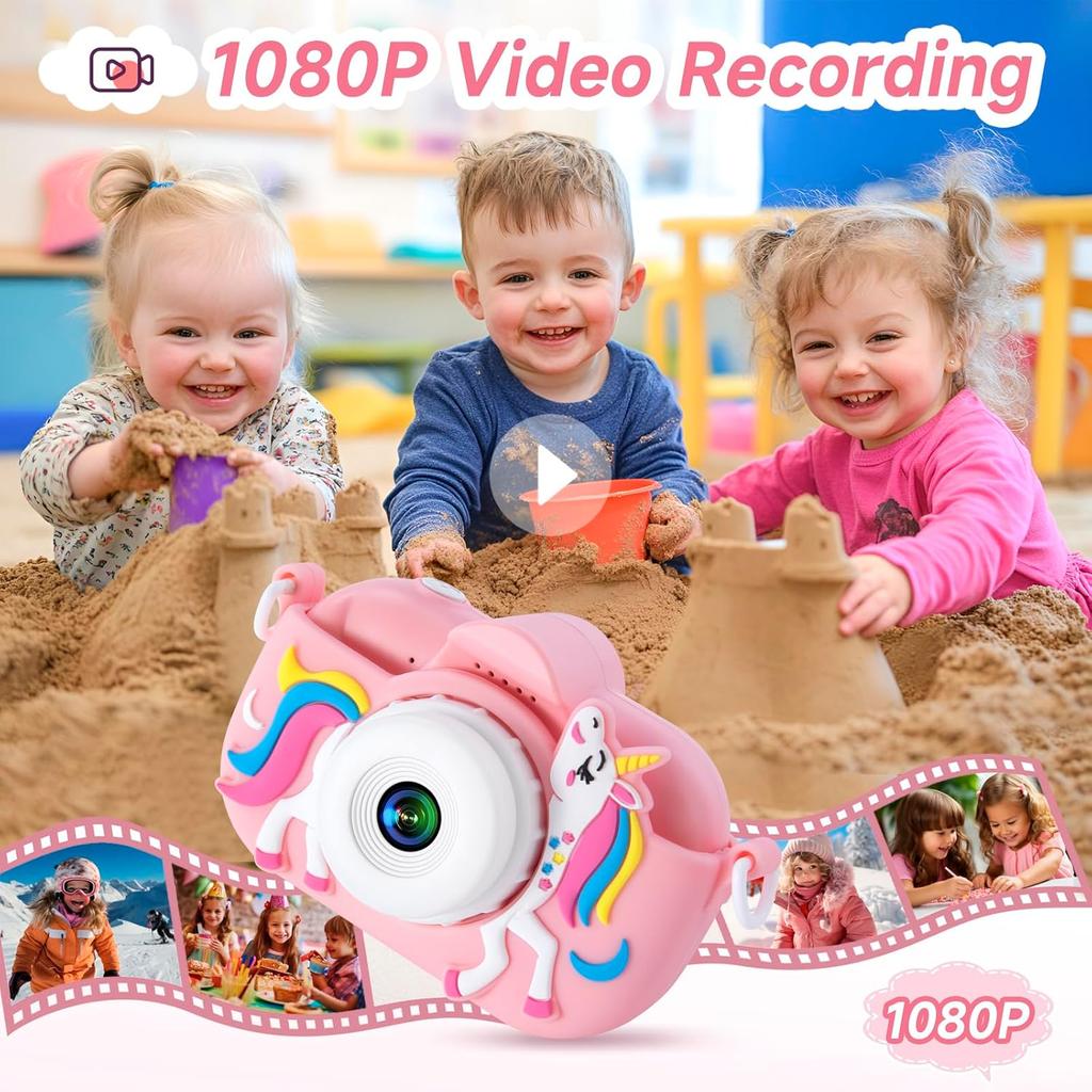 Kids Camera Toys for 3-8 Year Old Girls and Boys, Children Digital Camera with Cute Soft Silicone Case, 1080P Video Camcorder Present with 32GB SD