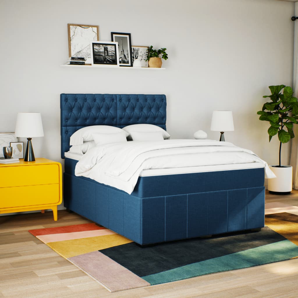 Vidaxl Continental Bed with Mattress, Blue, Fabric 140X200 Cm