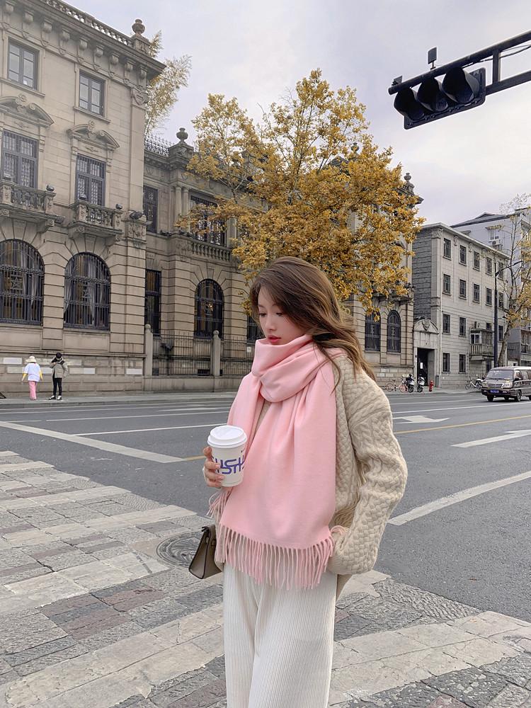 Women's Thickened Cashmere Wool Scarf - Versatile Autumn/Winter Shawl, Korean Style, White