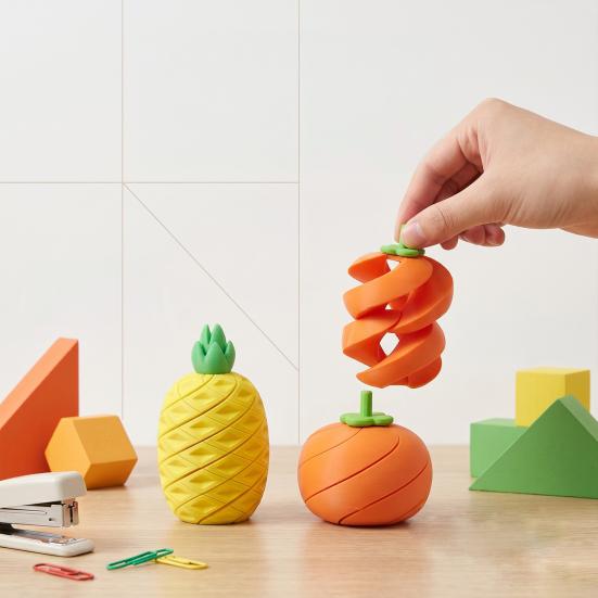 3D Printed Fidget Fruit Toy, Spiral Flexible Pineapple/Persimmon Passthrough Toy, Stress Relief Desk Toy for Adults, Kids