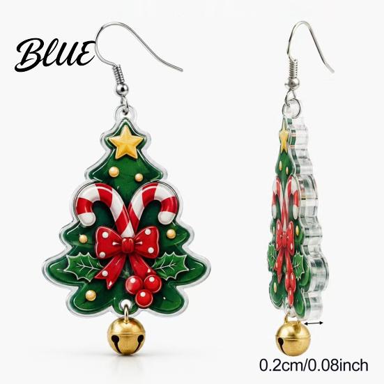 Christmas Acrylic Earrings 1 Pair Tree Dangle Earrings 2D Flat Xmas Winter Outfit Accessories Bow Candy Cane with Bell Holiday Party Jewelry