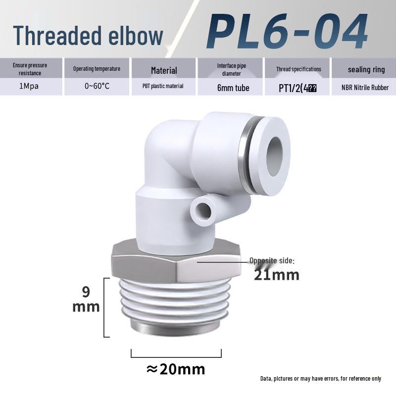 Zhuoji Pneumatic Quick Connect Elbow Fitting PL8-02/4-M5/6-01/10-03/1