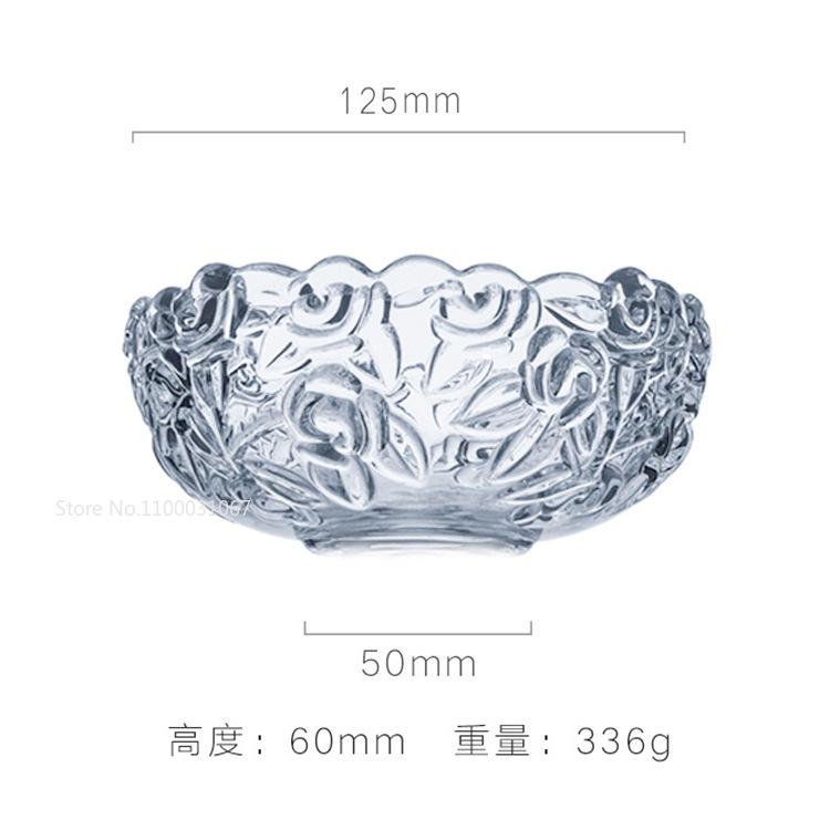 Vintage Engraving Transparent Glass Salad Bowl Golden Edge Dessert Fruit Oatmeal Bowl Kitchen Soup Noodle Bowl Relief Craft