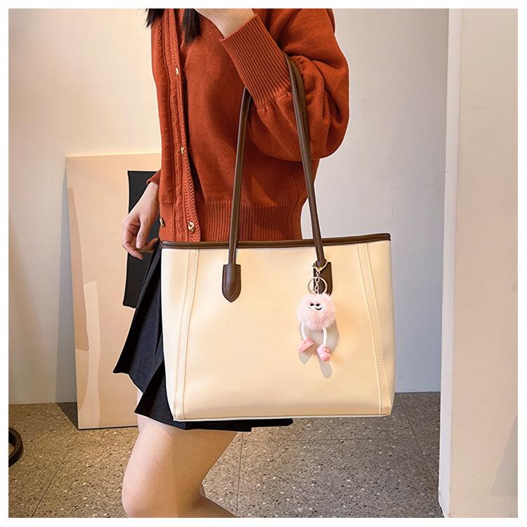 Large Capacity Faux Leather Tote Bag for Women Fashionable Commuter Shoulder Handbag CLE
