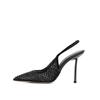 Fashion New Water Diamond Mesh Pointed Hollow Transparent Sandals 2024 Summer Women's French Spicy Girls High Heel Nude Shoes Size 43