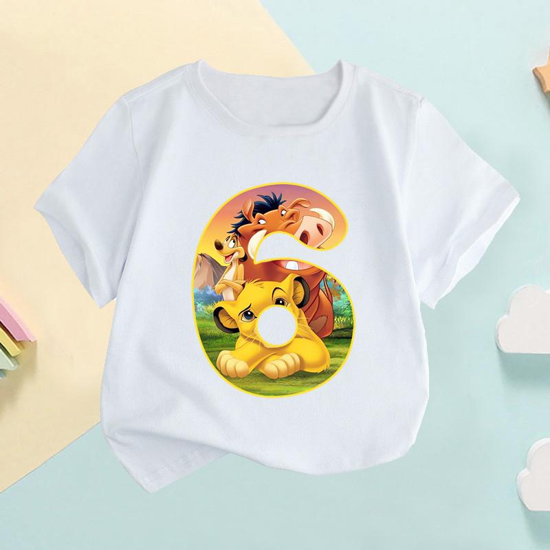 The Lion King Cute Simba Number Bow Print Kids T shirt Girls Clothes 1 2 3 4 5 6 7 8 9 Years Birthday Baby Boys T-Shirts,HKP2755