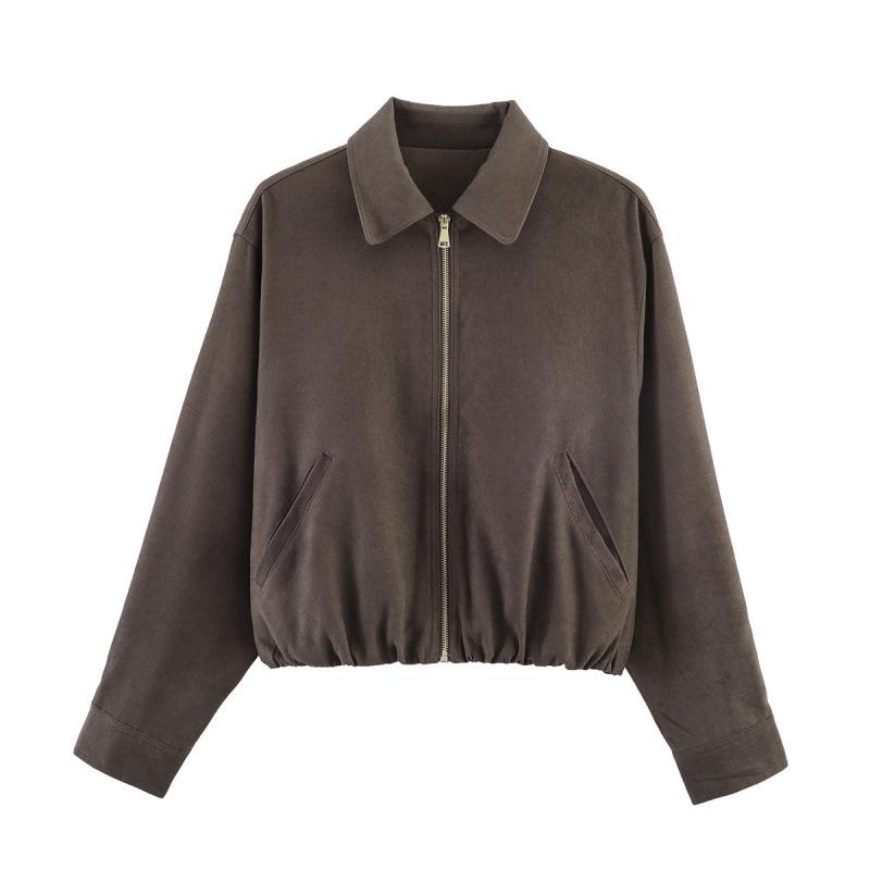 2026 Spring European & American Stylish Slimming Loose Zipper Coat M кофейный
