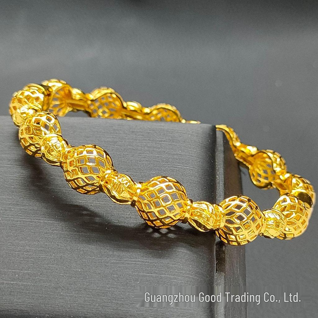 24K Gold Openwork Carved Bangle - Dubai Jewelry for Weddings & Banquets