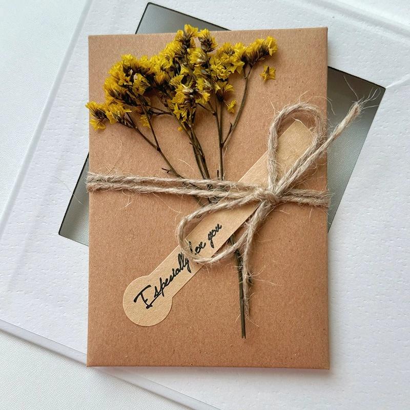 Vintage Handmade Kraft Paper Flower Greeting Card Birthday Card Thank You Card Greeting Card Envelope Student Stationery Supplies
