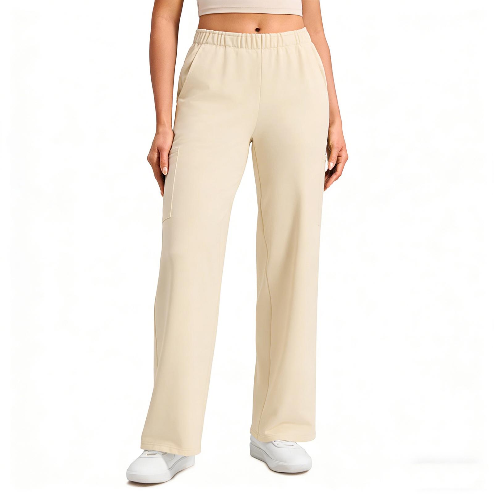 

Women s Loose And Comfortable Long Pants And Workwear Multi,Pocket Pants S бежевий