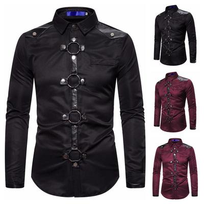 2020 Men's Dark European Casual Rivet Long Sleeve Shirt