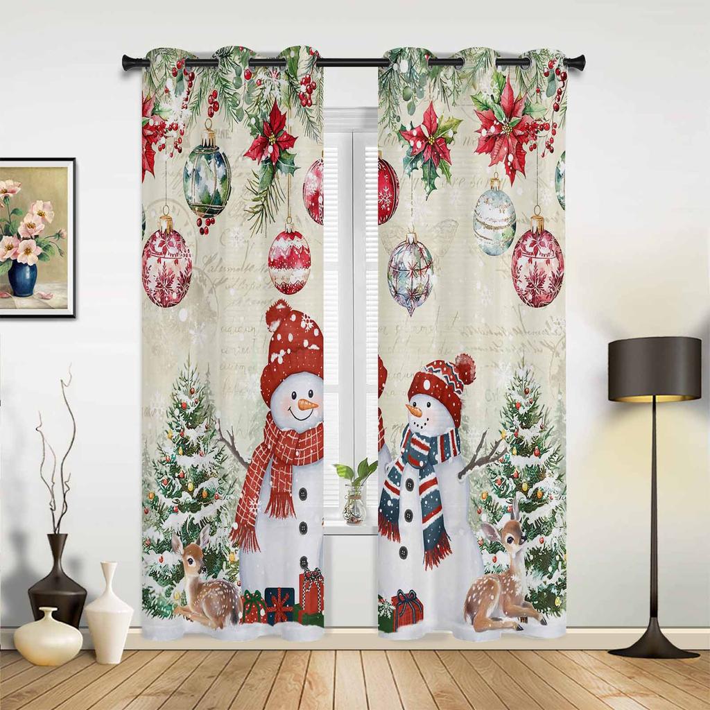 Christmas Tree Lights Christmas Theme Hall Curtains For Living Room Kitchen Boy Girl Bedroom Long Window Curtain Home Decor