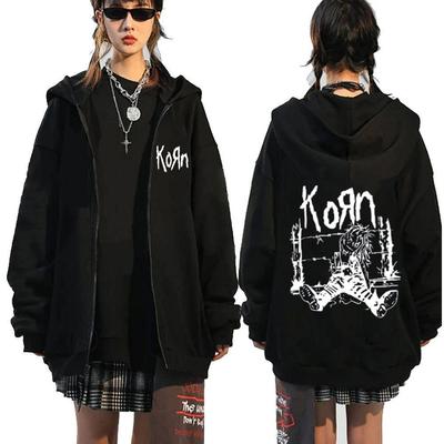 Korn Zipper Hoodies Rock Band WORLD TOUR Sweatshirts Hip Hop Streetwear Zip Up Jacket Men Women Fleece Long Sleeve Clothes