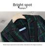 Zihong Women's Green Plaid Blazer: New 2024 Slim-Fit for Autumn/Winter