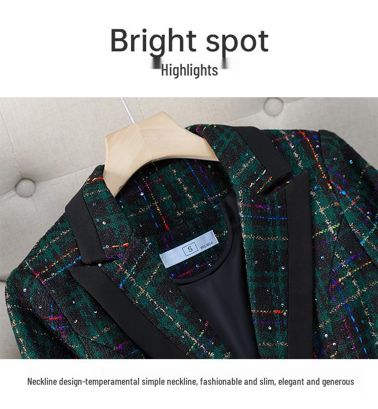 Zihong Women's Green Plaid Blazer: New 2024 Slim-Fit for Autumn/Winter