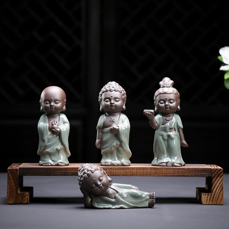 Zen Little Monk Bonsai Accessory - Ceramic Tea Pet Micro Landscape Ornament
