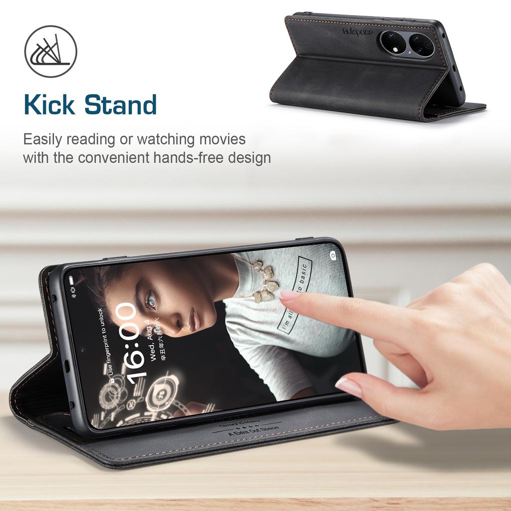 For Huawei P50E/Huawei P50 4G Wallet Case AUTSPACE A01 Leather Stand Cover with RFID Blocking Card Holder