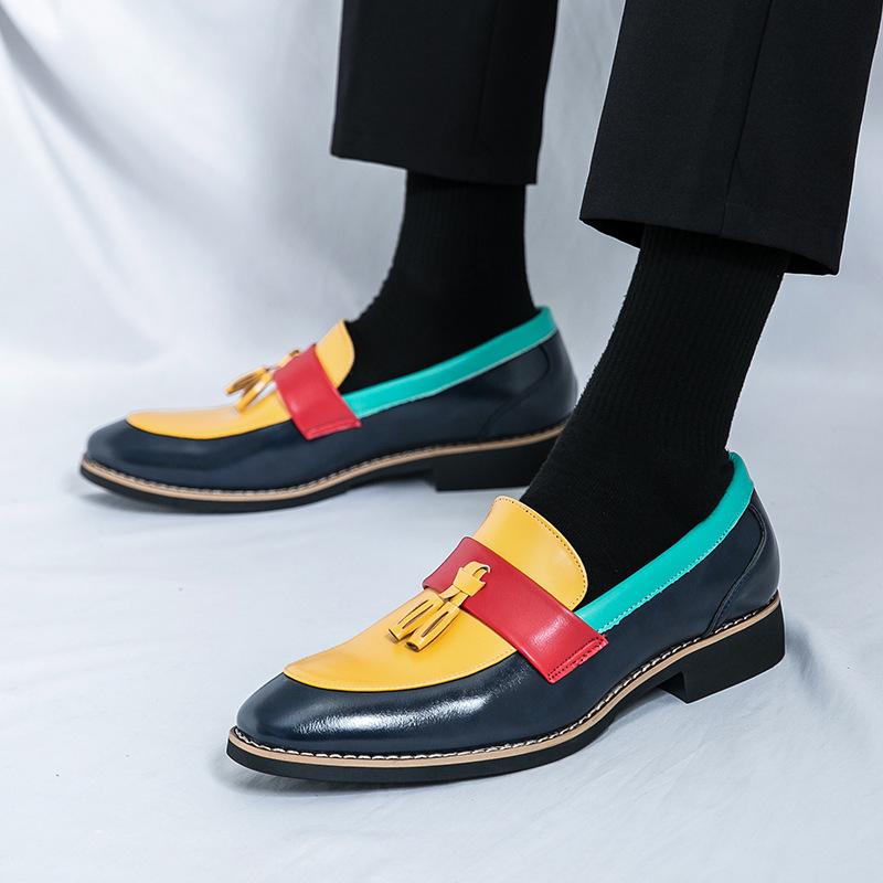 Mocassini Casual da Uomo in Pelle - Design Retro Color Block con Nappine