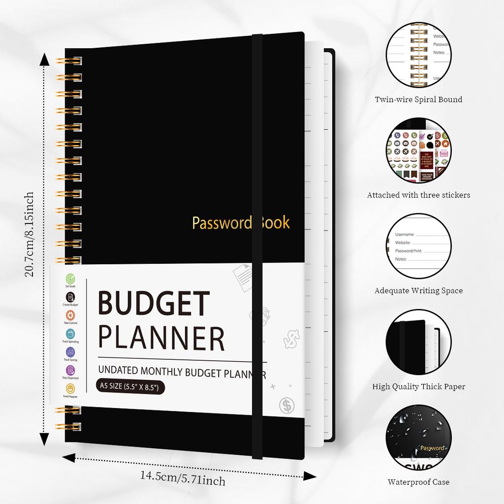 A5 Passwortbuch mit Spiralbindung Gummiband Aufkleber Website Benutzername Passwort Logbuch