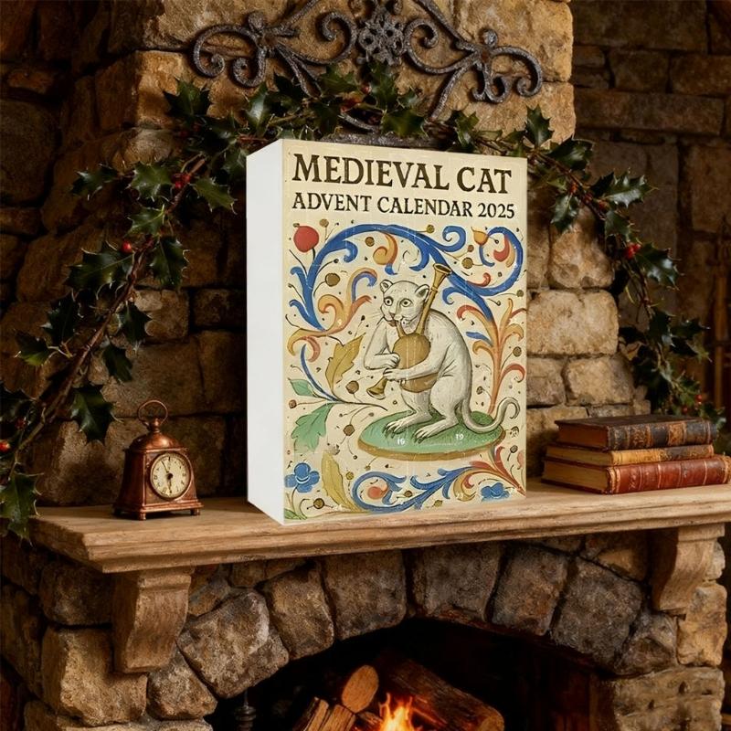 (1 Box ) Medieval Cat Acrylic Keychain Gift Box - Vintage Art Charms, Collector's Set for Book Lovers, Journaling & Bag Decor