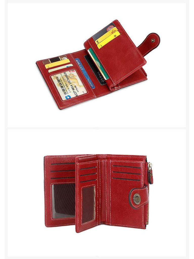 RFID Antimagnetische Damen Geldbörse: Kurzer Stil, Reißverschluss- und Druckknopfverschluss, Geldbörse mit großem Fassungsvermögen und Lochmuster