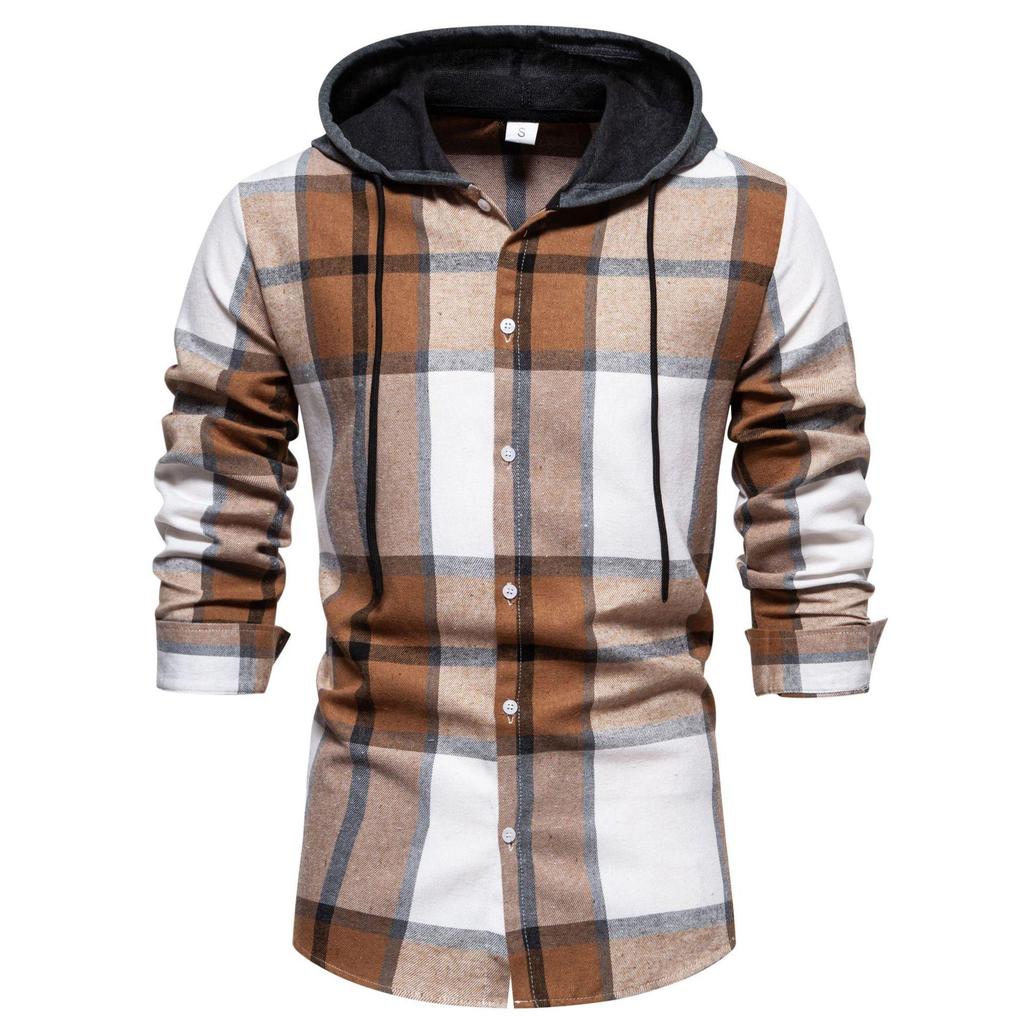 Camisas clásicas retro a cuadros para hombre, chaqueta de manga larga con capucha, camisa informal a cuadros para hombres, camisas de trabajo ligeras