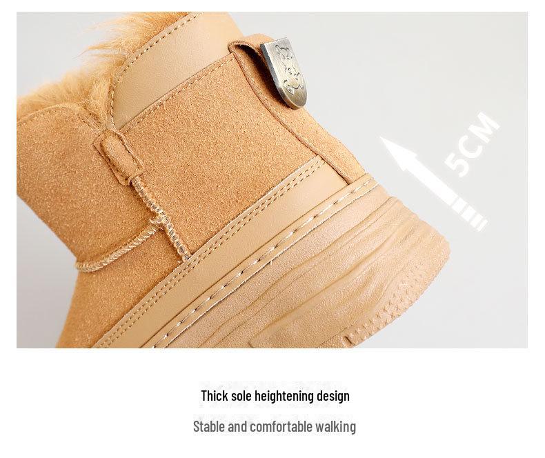 2024 Autumn/Winter Korean Velvet Women's Mid-Cut Snow Boots - Solid Color, Casual, Warm, Heightened Design
