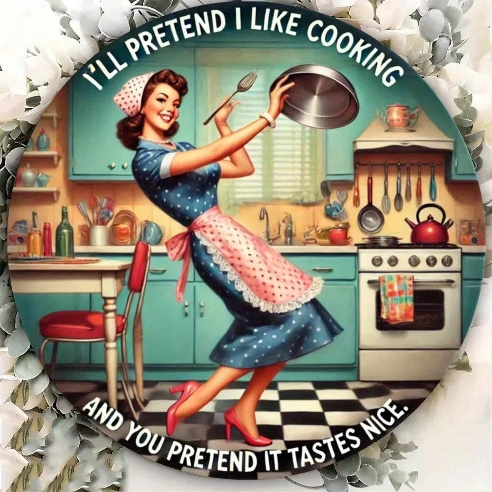 Vintage Iron Wall Art Kitchen Rules Round Metal Sign Home Decor