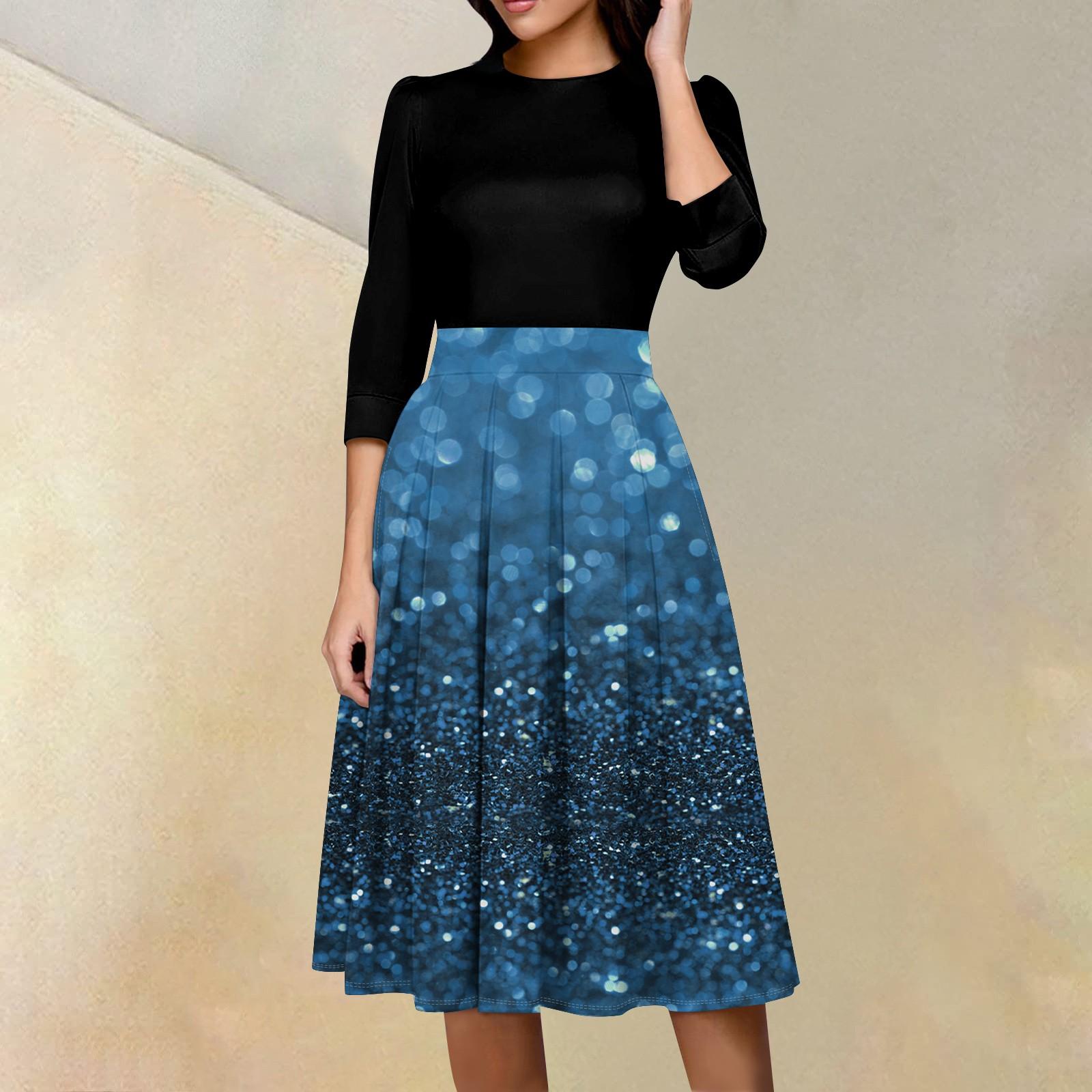 

Женское повседневное и модное платье с цветочным принтом, рукавом 3/4, карманом и молнией сзади XL синий