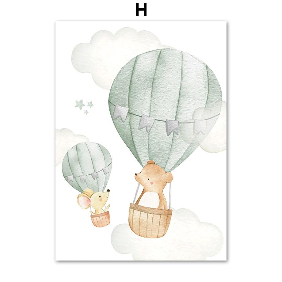 

Воздушный шар Машина Медведь Кролик Слон Мечта Настенное искусство Холст Живопись Постеры и принты Картина Декор детской комнаты для младенцев и детей 21cm×30cm NoFrame