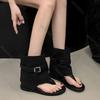 Fashion Retro Sandals Boots Women Summer Shoes Belt Buckle Flip-flops Versatile Wedge Heel Short Cool Boots Open-toe Flat Sandal Female