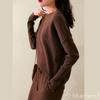Blue Beryl Knit Pullover Long Round Women's Set, Midi-Length, I-Line, Sleeves, Neck, Brown, BB026-BR-M
