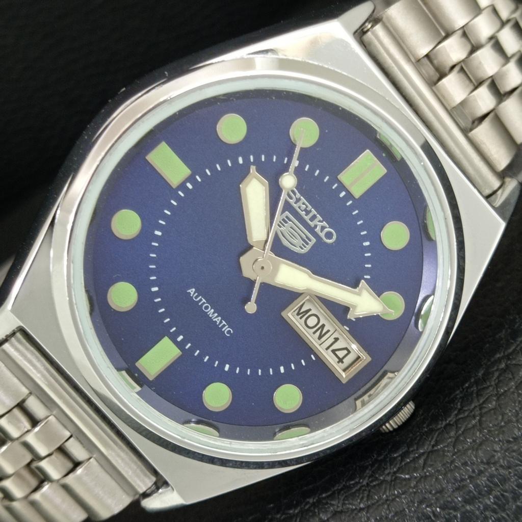 VINTAGE REFURBISHED SEIKO 5 AUTOMATIC 6309A JAPAN MENS BLUE DIAL WATCH a444449-1