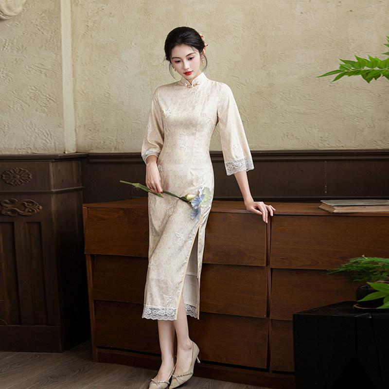 National style new Chinese style Suzhou long-sleeved autumn cheongsam medium sleeve improved young 1011 new women's high-end feeling spring and autumn