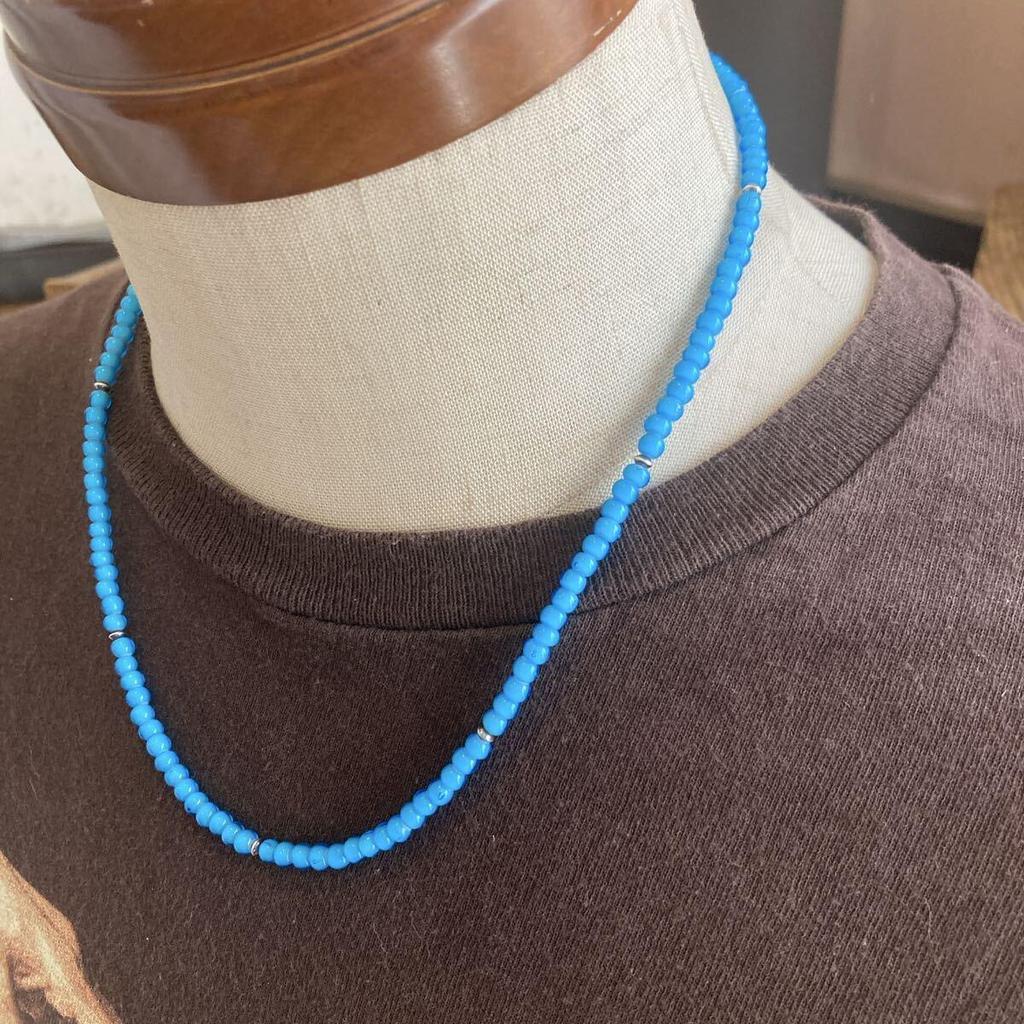 Used 647 Light Blue White Hearts and SV925 Navajo Pearl Beads Necklace