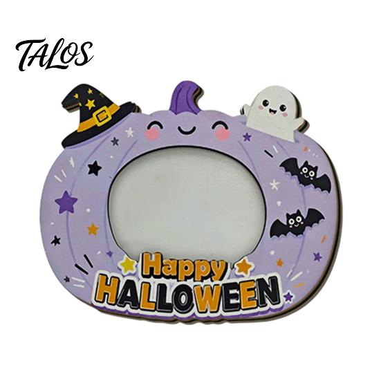 Halloween Picture Frame Wooden Photo Frame, Pumpkin Ghost Cat Cutout Seasonal Home Accessories Holder, Double-sided Holiday Tabletop Decor for