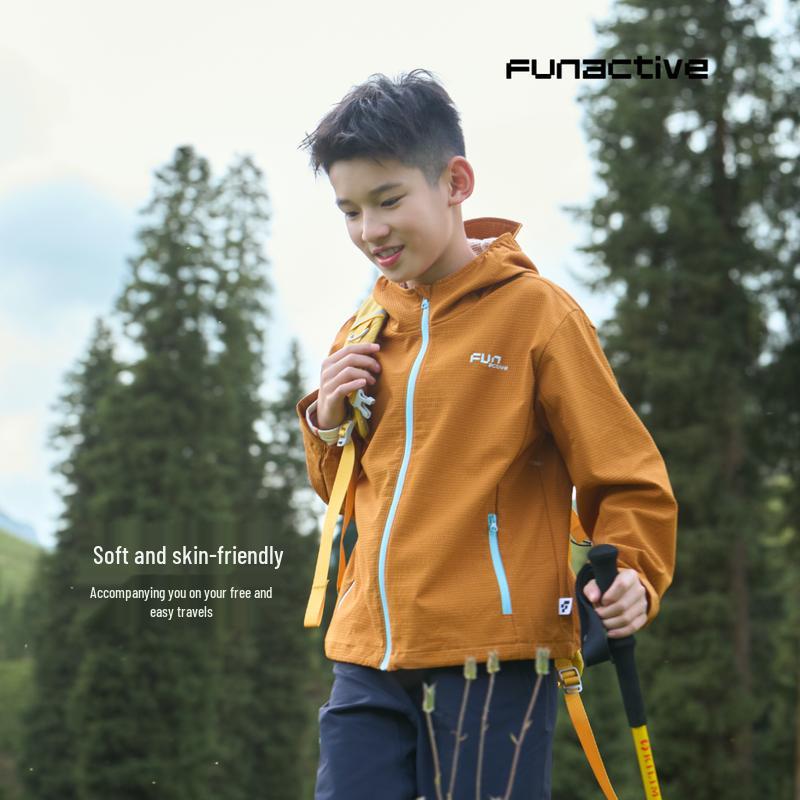 FUN ACTIVE Kids Color-Block Water-Resistant Hooded Jacket