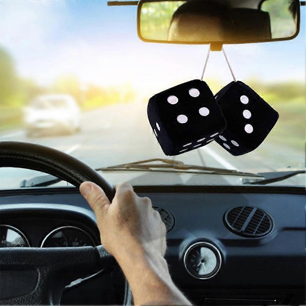 2 X Black Car Soft Spotty Furry Fluffy Hanging Mirror Dice