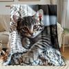1pc Kitten in Blanket Portable Blanket- Lightweight Throwfor Sofa, Travel, Camping, Livingroom, Office, Couch, Chair, and Bed - Digital Prin
