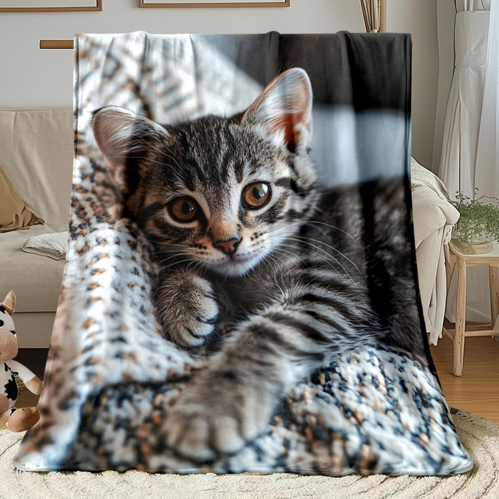 1pc Kitten in Blanket Portable Blanket- Lightweight Throwfor Sofa, Travel, Camping, Livingroom, Office, Couch, Chair, and Bed - Digital Prin