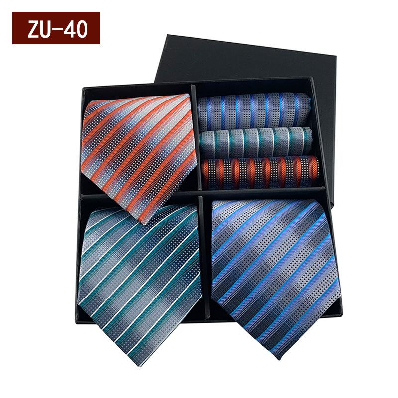 Men'S Gift Box Tie, Fashionable Business Striped Tie Square Scarf Combination Set, Luxury Gift Box.