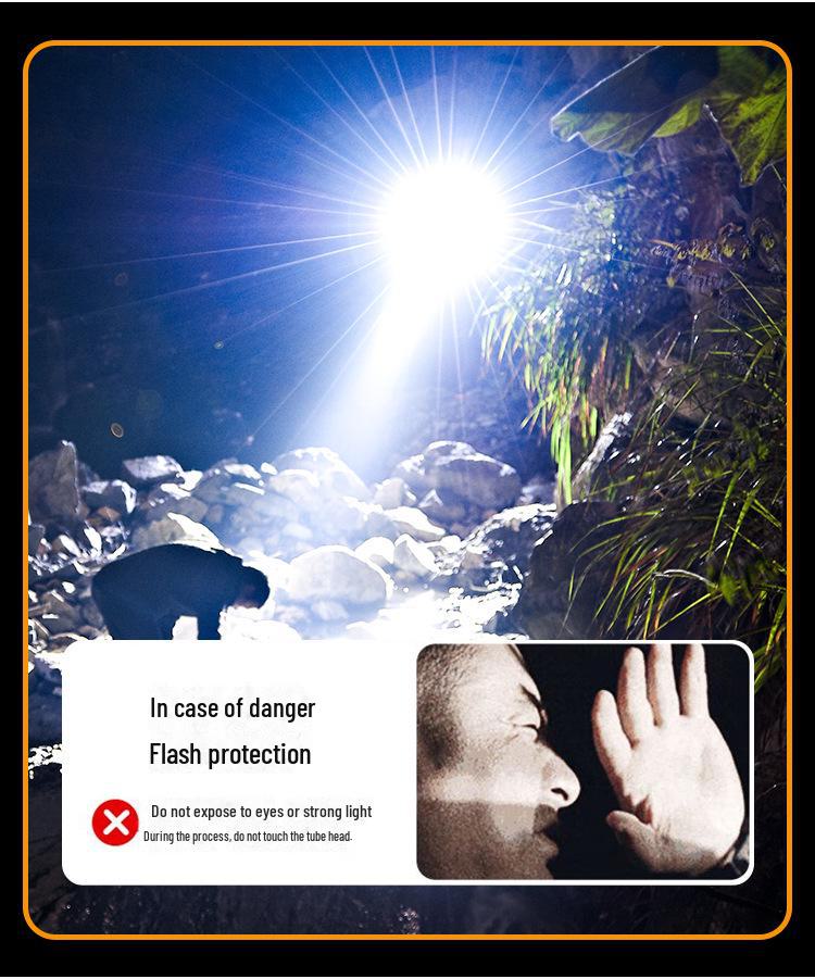 Type-C Rechargeable Flashlight with Side Light & COB Warning for Outdoor Use