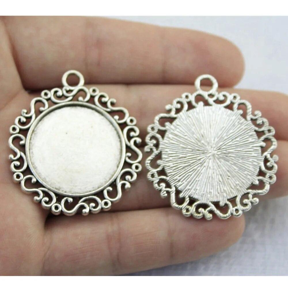 Ajuste Redondo 25Mm Cabujón de Cristal Base Bandeja de Montaje Color Plata Antigua Componentes Decoración Hecho a Mano Para Fabricación de Joyas