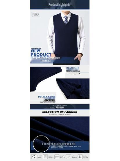 Chaleco de Lana de Cuello en V para Hombre Talla Grande - Jersey de Punto Casual de Otoño/Invierno, Suéter sin Mangas para Mediana Edad y Jóvenes