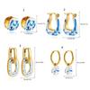 User Friendly Ceramic Ear Clip Blue Floral Pattern Dangle Earring Sturdy Copper Material Office And Casual Accessory