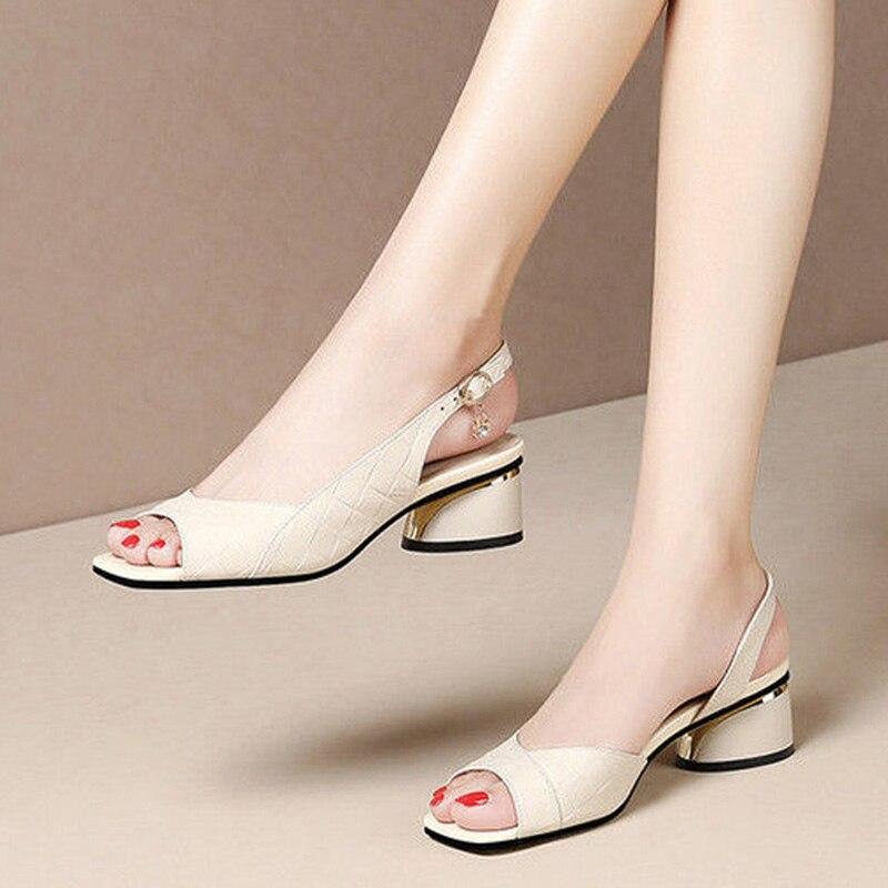 Sandali estivi da donna Décolleté con punta aperta Cinturino posteriore Tacco medio Scarpe eleganti Scarpe da donna con punta aperta