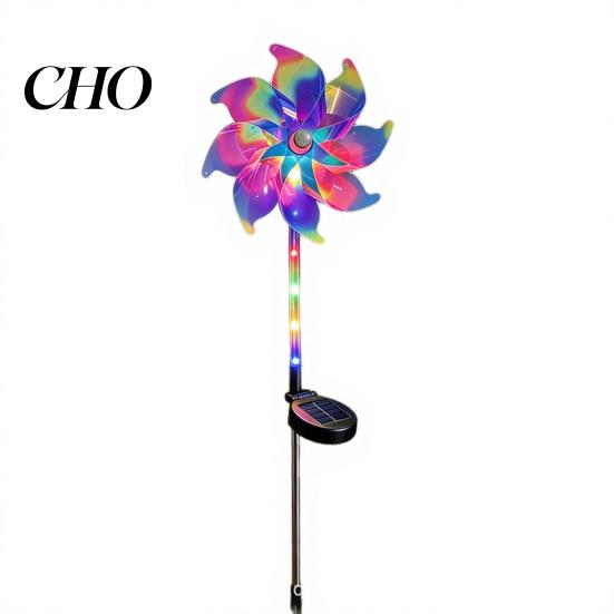 Outdoor Solar Garden Decoration Colorful Pinwheel Light, Waterproof Powered Wind Spinner Yard Light Rotating Pinwheel, Pathway for Patio Lawn Decor 1pc
