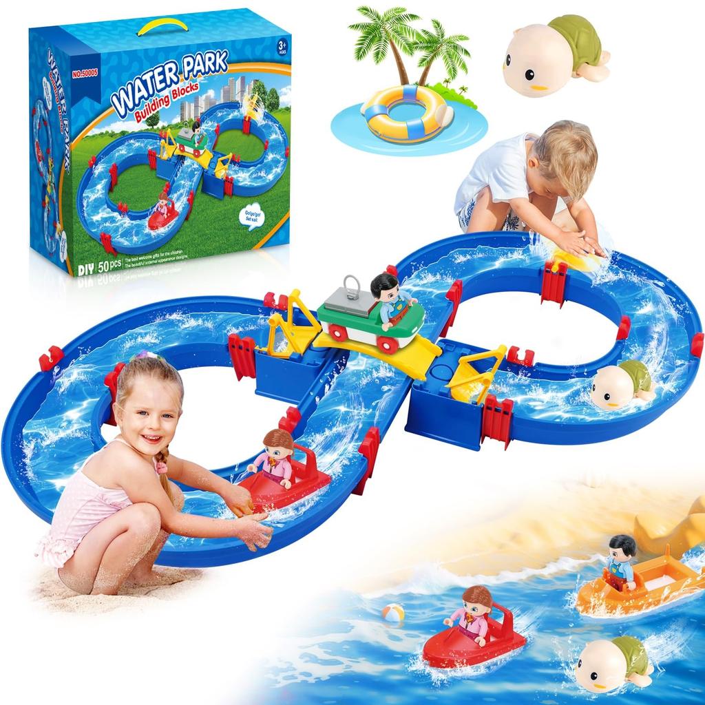 Children'S Outdoor Water Table Toys Water Park Toy Set Of 50 Diy Beach Toys Lawn Pool Waterway Toys Suitable For Boys And Gi