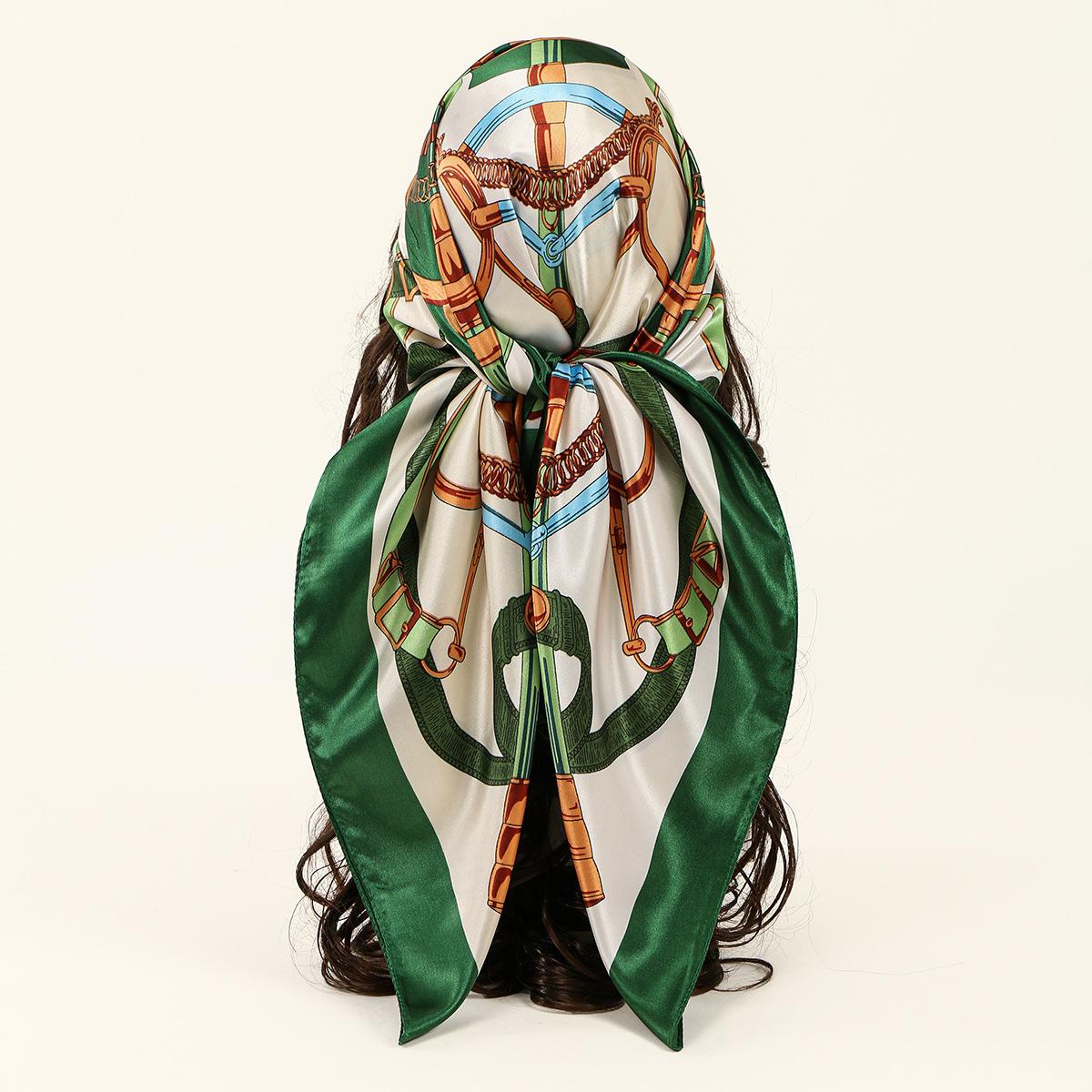 

90*90см Этнические Цепи Квадратный Платок Хиджаб Роскошный Принт Повязка на Голову Шаль Женская Мода Мягкий Атлас Бандана Цветочный Носовой Платок 90x90CM